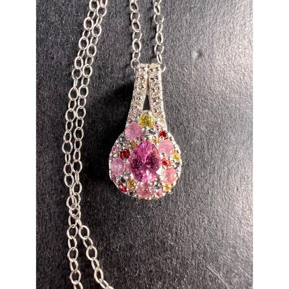 NEW purple multi sapphire sterling silver pendant and chain - Picture 8 of 15